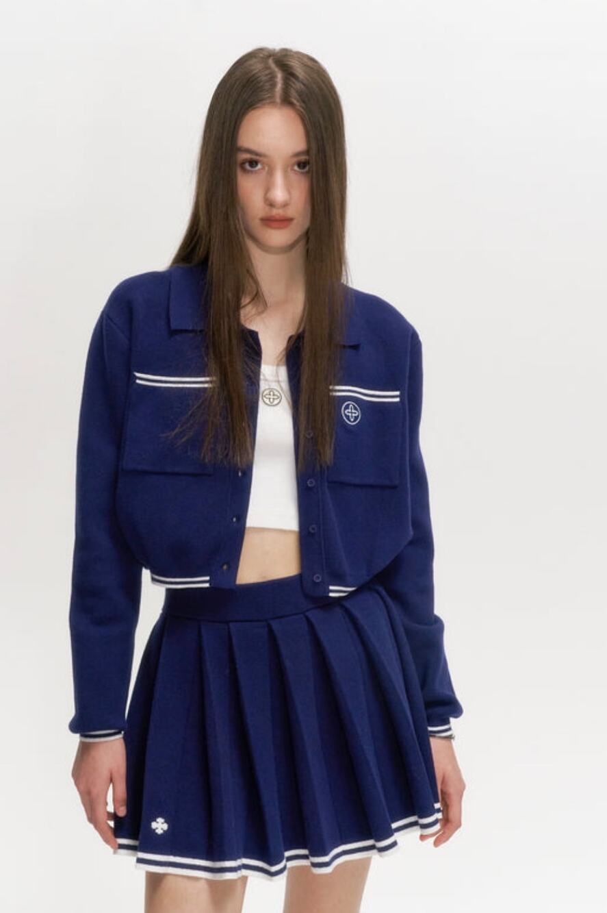 SMFK CHINASQUAD Contrast Stripe Knitted Cropped Jacket & Skirt